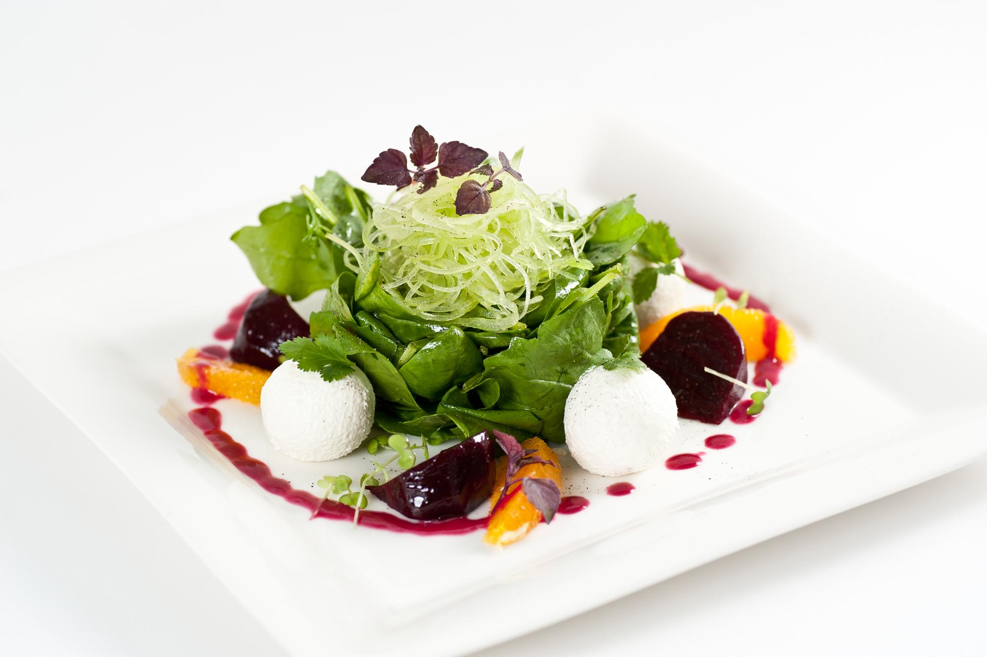 Close-up plated fine dining salad