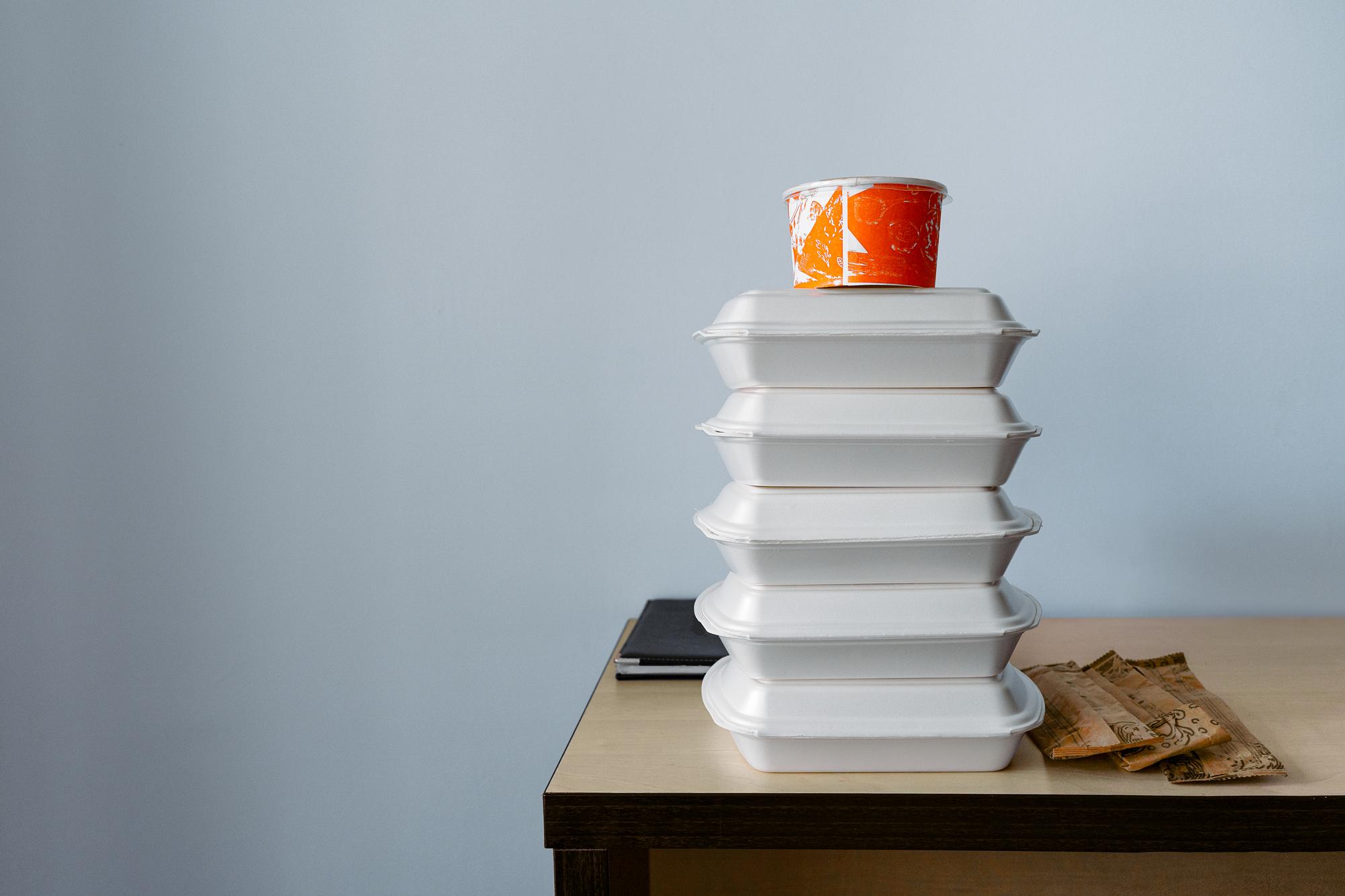 Stack of meal boxes ready for delivery